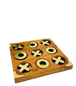 Wooden TicTacToe Game Brain teaser Activities for Seniors Cute Block Pieces with Matching & Puzzle Templates Shelf & Table Decor