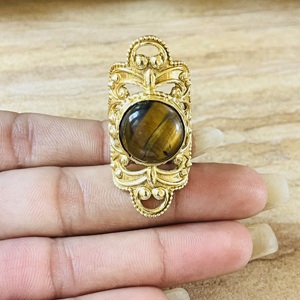 Hot Selling Tiger Eye Chunky <b>Ring</b> Vintage Filigree Style Boho <b>Ring</b> 18k Gold Plated Brass <b>Statement</b> Chunky Wholesale Womens <b>Ring</b> - Product Image 2