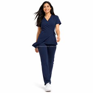 Custom Woven Label Side Pocket <b>Jogger</b> Cuff Stretch Medical <b>Scrub</b> Uniform Set Breathable Stretch Fabric For Medical Supplier - Product Image 2
