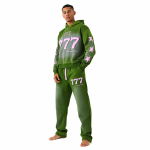 Conjunto Deportivo Verde con Capucha para Hombre, Estampado 777, Pantalón Largo con Bolsillos Laterales, Ropa Casual de Otoño - Product Image 1
