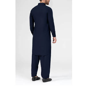 Slim Fit Men's Kurta Pajama <b>Slate</b> Blue Traditional Shalwar Kameez Elegant Soft Fabric Men’s Ethnic Wear 2-Piece Set - Product Image 3