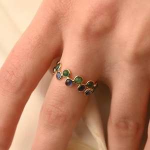 18K Yellow Gold <b>Emerald</b> and Sapphire Eternity <b>Band</b> <b>Ring</b> Resizable - Product Image 4