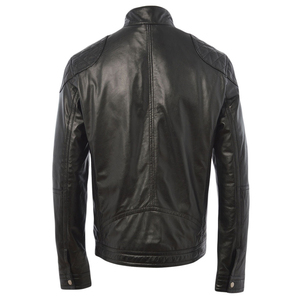 Best Price Custom Men's Leather Jacket with Canvas Fabric <b>Stand</b> Collar Front Logo-Breathable & Windproof Made in Pakistan - Product Image 2