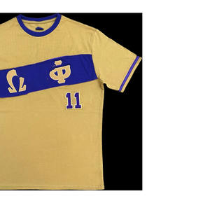 Camiseta de Hombre Omega Psi Phi con Diseño Personalizado Griego, Logotipo Bordado en Chenille, 100% Algodón Tejido, Cuello Redondo, Manga Corta - Product Image 3