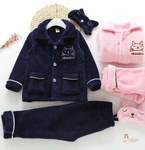 Ensemble de pyjamas en polaire pour enfants, manches longues, imprimé chat de dessin animé, vêtements de nuit d'hiver pour filles et garçons, vêtements thermiques confortables pour la maison - Product Image 2