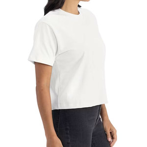 Women's <b>White</b> Crop <b>T</b>-<b>Shirt</b> Short Sleeve O-Neck Slim Fit 100% Cotton Solid Casual Summer Top Breathable Jersey <b>Cropped</b> <b>T</b>-<b>Shirt</b> - Product Image 5
