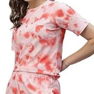 Ensemble d'été pour femmes en coton mélangé de bonne qualité, doux, à manches courtes, coupe moderne, confortable, élégant, tie-dye - Product Image 3