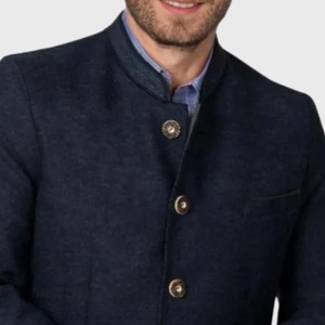 Handmade Vintage Unisex Green Quilted Woolen Jacket Bavarian Stylish Trachte Wear Stand Collar Winter Casual Style Silk Lining - Product Image 3