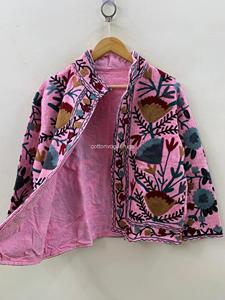 Hand Embroidered Floral Mandarin Collar Cotton <b>Poncho</b> Adult Women's Bohemian Spring Full Sleeve Outerwear - Product Image 3