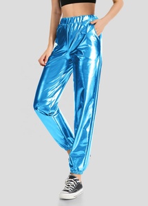 Women Black Wine Navy Slim Leggings Sexy High Waist Elastic Pu Leather Skinny Pants Shiny Wet Look Metallic Latex Leggings - Product Image 4