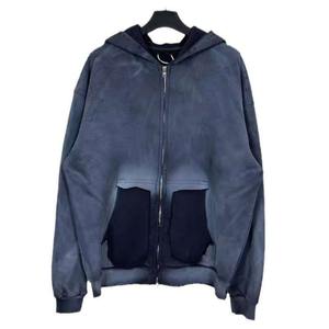 Sweat à capuche zippé pour femme, effet délavé, en coton French Terry 350GSM, style streetwear, fournisseur OEM sur mesure - Product Image 4