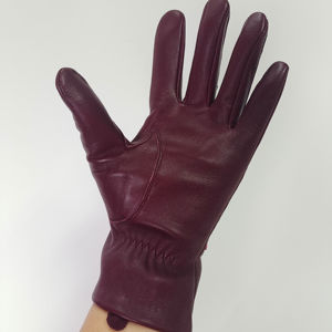 Burgundy Leather Wrist <b>Gloves</b> With Red Studs Thermal Unlined Plain Style Daily Use Winter Casual - Product Image 5