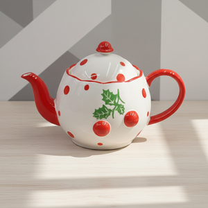 Tetera de Porcelana Fina de Primera Calidad 3460983A-1.0, Nueva, con Estampado de Flor de Poinsettia y Punto Rojo, 1000 ml - Product Image 5