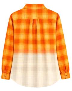 Chemise en flanelle à carreaux ombrés orange pour femme, personnalisée par le fabricant, à manches longues, boutonnée, décontractée, avec deux poches poitrine - Product Image 2