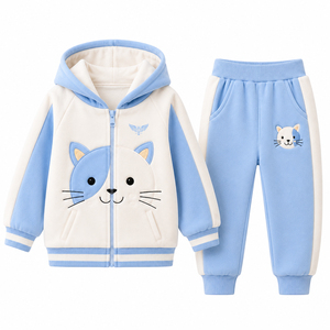 Ensemble sweat à capuche et pantalon polaire pour bébés garçons et filles, motif chat mignon, survêtement chaud 2 pièces - Product Image 2