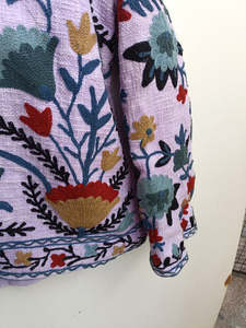 Women's Indian Floral Kantha <b>Quilted</b> Jacket With Handmade Suzani Embroidery Stand Collar Full Sleeves Ethnic Fashion Wear - Product Image 4