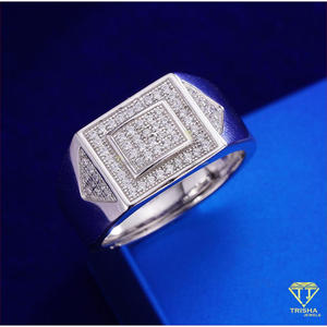 Bague Chevalière Rectangulaire de Luxe en Argent Sterling 925 avec Diamant Moissanite et Double Bordure pour Grossiste en Bijoux - Product Image 2