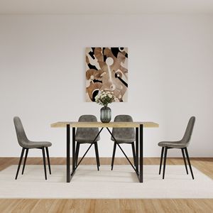 Set Tavolo da Pranzo Moderno 55 Pollici con 4 Sedie, Stile Mid-Century, Colore Legno, Base in Metallo, Gambe in MDF, Ideale per Sala da Pranzo Domestica - Product Image 3