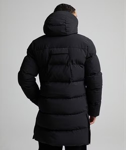 Men's <b>Long</b> <b>Hooded</b> <b>Puffer</b> <b>Jacket</b> Black Winter Windproof Zipper Closure Casual Thick Polyester Wadding Coat - Product Image 2
