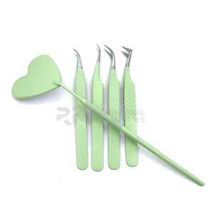 Pince à épiler pour extensions de cils RMI antidérapante, antimagnétique, de haute qualité, personnalisable, avec pointes argentées revêtues de couleur verte, 10 mm - Product Image 2