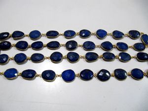 Natural Lapis Lazuli Free Shape Briolette Faceted Bezel Connector <b>Chain</b> 15to20mm Plated Sold Per Foot Wholesale price - Product Image 2