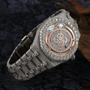 Montre pour homme tendance en acier inoxydable or rose avec lunette tonneau et diamants Moissanite Ice Out OEM ODM - Product Image 3