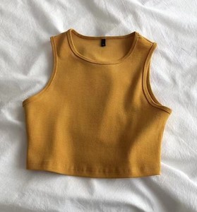 Débardeur court moulant à taille haute pour femme, sans manches, en coton tricoté 100% uni, personnalisable - Product Image 4