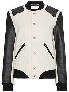 Veste universitaire pour homme beige et noir avec manches en cuir PU, col rabattu, coupe décontractée, fermeture boutonnée, idéale pour l'automne - Product Image 4