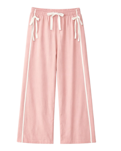 Custom Women Wide Leg Sweatpants <b>Light</b> PInk Side Stripe High Waist Loose Fit Casual Track Pants Elastic Drawstring Lounge Wear - Product Image 1