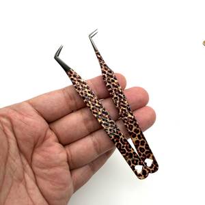 <b>Leopard</b> Print 65 Degree Slim <b>Boot</b> and 90 Degree Skinny Lash Tweezers Stainless Steel Custom Logo Printing - Product Image 1
