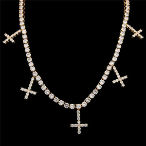 Collier chaîne à maillons Hip Hop en argent sterling 925 plaqué rhodium, serti de pierres Moissanite, avec pendentif croix - Bijou unisexe - Product Image 3