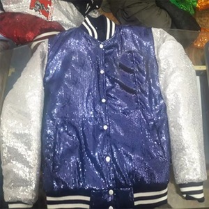 Women's Blue <b>Sequin</b> Bomber <b>Jacket</b> Stand Collar Zipper Closure Autumn Wear Solid Color Woven Polyester - Product Image 4