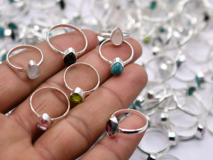 Natural Small <b>Crystal</b> Bezel Setting Brass <b>Ring</b> 925 Silver Plated Handmade Vintage Geometric Shape Gemstone <b>Ring</b> for Women - Product Image 1