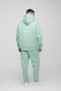 Sweat-shirt à capuche vert menthe pour homme et pantalon assorti, ensemble de survêtement avec impression de logo personnalisé, coupe ample décontractée, vêtements d'automne - Product Image 2