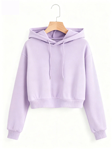 Sudadera con capucha corta gris para mujer, de manga larga, informal, de color liso, de punto, para otoño - Product Image 5
