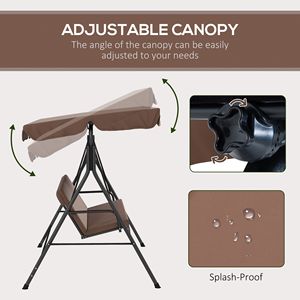 Sedia a dondolo da giardino marrone impermeabile con cuscino e tettuccio regolabile per esterni - Product Image 5