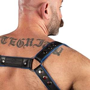 Arnés de Encaje Sexy con Piel Sintética para Hombre, Azul, Tirantes Ajustables, Arnés Corporal de Cuero Premium para Club - Product Image 3