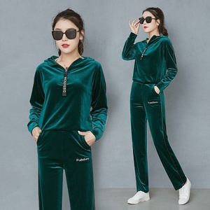Street Fashion Women's Half Zip Loose Casual Blank Hooded Track Suit Pullover Hoodie Survetement Velour Plain Velvet Sweat Suit - Product Image 6