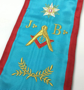 Custom Embroidered Masonic <b>Apron</b> With Gold Omega And B Symbol Red Border <b>White</b> Center Classical Style Garment Badge - Product Image 6