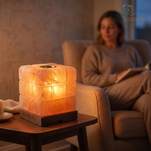 Lampe de table en sel de l'Himalaya rose naturel en forme de cube Rubik, brûleur d'huile, pour la décoration intérieure - Product Image 4