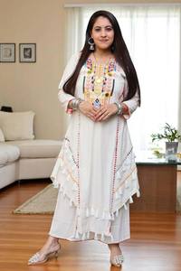 Casual Wear India Pakistan Style White with Colorful <b>Stitching</b> and Tassels Outfit Pure Khadi Cotton Embroidery Work Co-Ord Set - Product Image 4