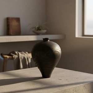 Carbonized Wood Grain Tabletop <b>Vase</b> Wabi-Sabi Style Retro Japandi Rustic Decorative Flower Vessel for Home Dining Room - Product Image 3