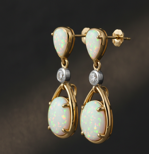 Pendientes de Ópalo Blanco en Forma de Pera y Ovalados, Plata 925, Chapados en Oro de 18K, Pendientes Colgantes para Fiesta, Regalo para Boda - Product Image 2