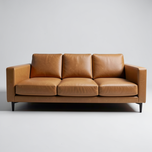 Sofá de Cuero Vacuno Genuino de Estilo Moderno de Mediados de Siglo, Sofá de 3 Plazas de Cuero Marrón Premium con Estructura de Madera para un Salón Elegante - Product Image 2