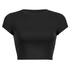 Women's White Cropped T-Shirt Short Sleeve O-Neck Solid Color Casual Style All Seasons Knitted Fabric - Product Image 5