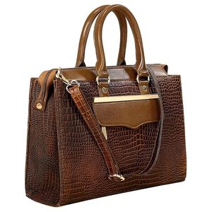 Sac fourre-tout en cuir véritable pour femme, motif alligator, avec bandoulière amovible, fermeture à rabat classique, sac à main durable pour un usage quotidien - Product Image 1