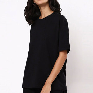 Relaxed Fit Oversized Tee Premium Cotton Streetwear <b>T</b>-<b>Shirt</b> Casual Oversized <b>T</b>-<b>Shirts</b> for Women Solid Color Black Crew Neck Tee - Product Image 5