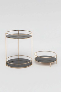 Minimalist <b>Round</b> Metal Side <b>Table</b> With Black Glass Shelves Stackable Design For Home Storage And Organization From India - Product Image 1
