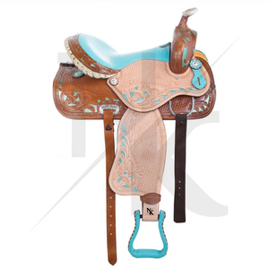 Wholesale Premium Quality Western Leather Horse Saddle With Turquoise Accents And Brass <b>Hardware</b> Trail Riding Equipment - Product Image 5