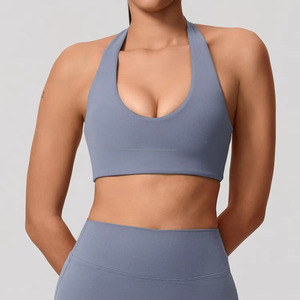 Ensemble de yoga FONILBEST pour femmes, soutien-gorge de sport gris uni à dos croisé, leggings taille haute respirants, vêtements de sport - Product Image 2